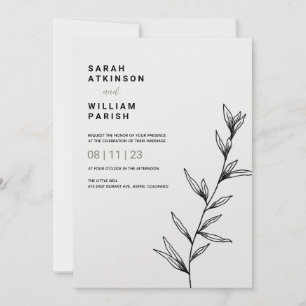 Invitación a bodas de arte de línea floral simple