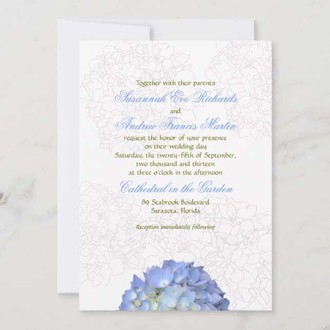 Invitación a bodas de Blue Moon Hydrangea (Anverso)