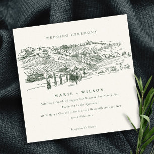 Invitación a bodas de boceto de invierno verde rús