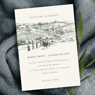 Invitación a bodas de boceto de invierno verde rús