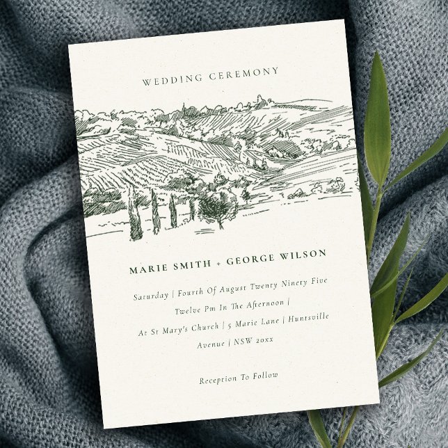 Invitación a bodas de boceto de invierno verde rús (Subido por el creador)