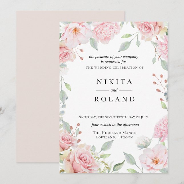 Invitación a bodas de bodas de florecimiento (Anverso / Reverso)