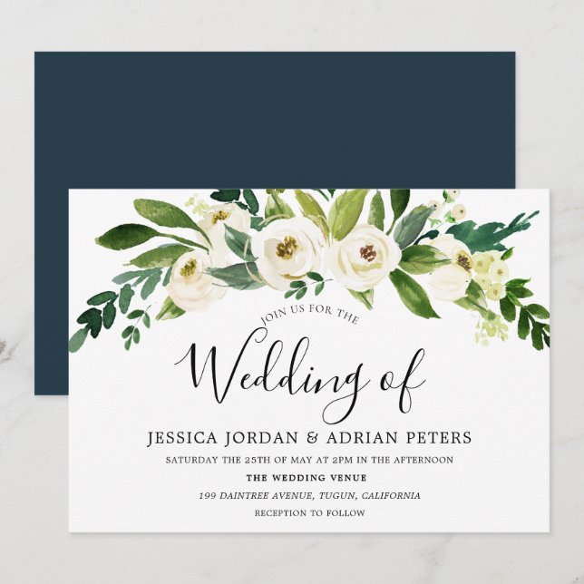Invitación a bodas de bodas de flores en flor de s (Anverso / Reverso)