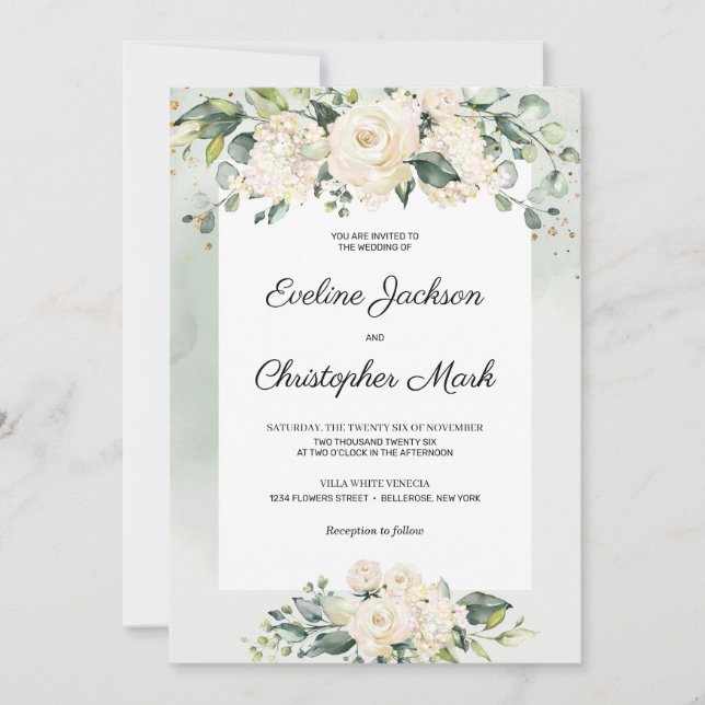Invitación a bodas de Boho Floral Eucalyptus (Anverso)