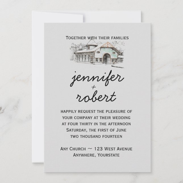 Invitación a bodas de campo de bosquejo de viñetas (Anverso)