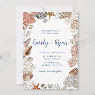 Invitación a bodas de coral de conchas marinas cos