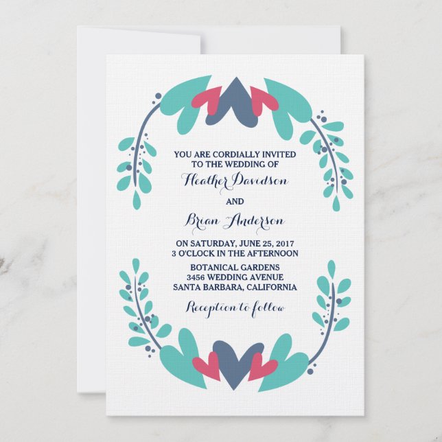 Invitación a bodas de corazones y vides (Anverso)
