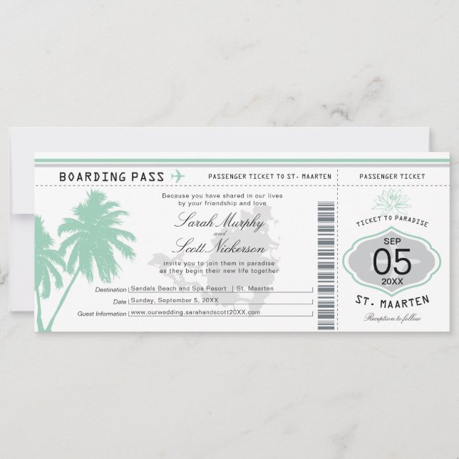 Invitación a bodas de destino de tarjeta de embarq (Anverso)