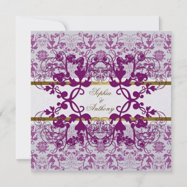 Invitación a bodas de encaje floral de nasas de da (Anverso)