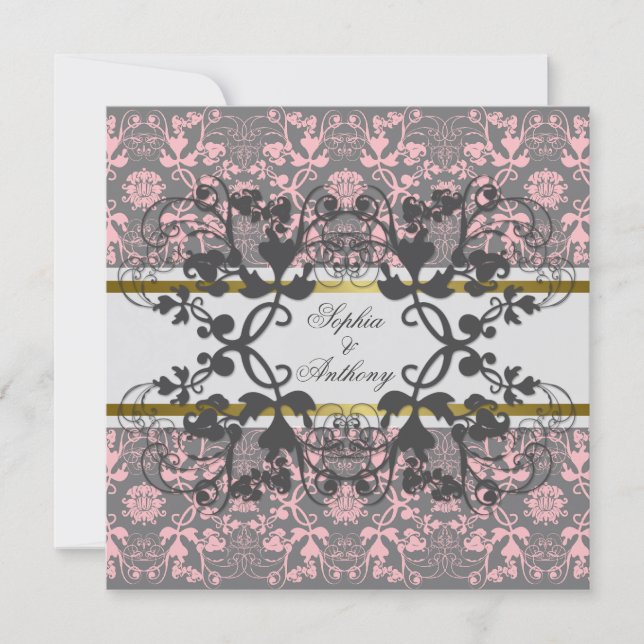 Invitación a bodas de encaje floral de nasas de da (Anverso)