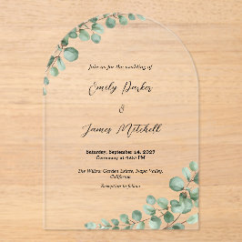 Invitación a bodas de eucalipto acrílico