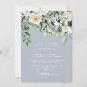 Invitación a bodas de eucalipto floral blanco