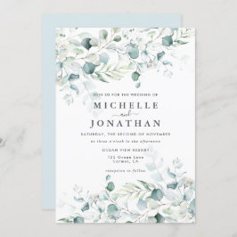 Invitación a bodas de eucalipto verde azul