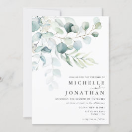 Invitación a bodas de eucalipto verde azul