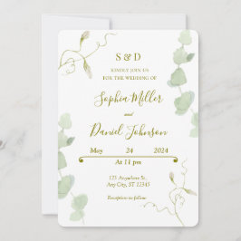 Invitación a bodas de eucalipto y florecimiento