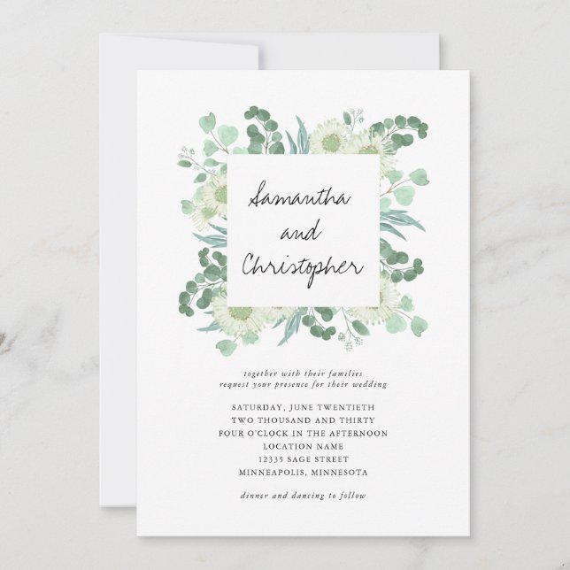 Invitación a bodas de Eucalyptus Greenery Botanica (Anverso)
