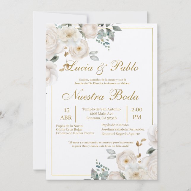 Invitación a bodas de flores en español (Anverso)