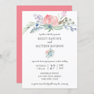 Invitación a bodas de flores rosas y azules