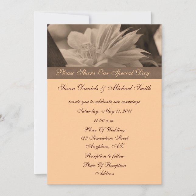 Invitación a bodas de flores Sepia Clematis (Anverso)