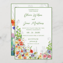 Invitación a bodas de floros y mariposas de verano