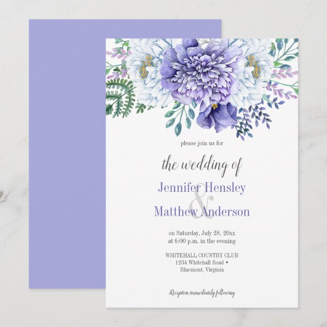 Invitación a bodas de fondo de peony Passion Laven (Anverso / Reverso)