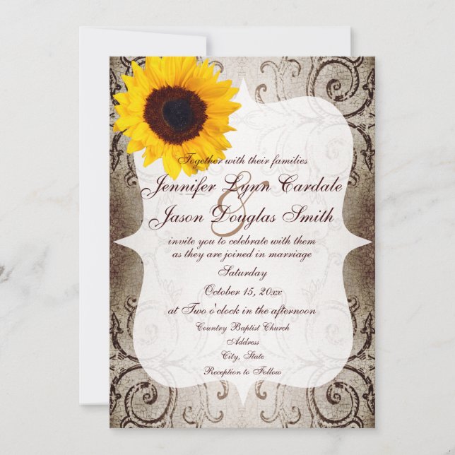 Invitación a bodas de girasol rústico Shabby (Anverso)