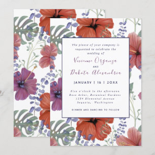 Invitación a bodas de hibiscos tropicales de veran