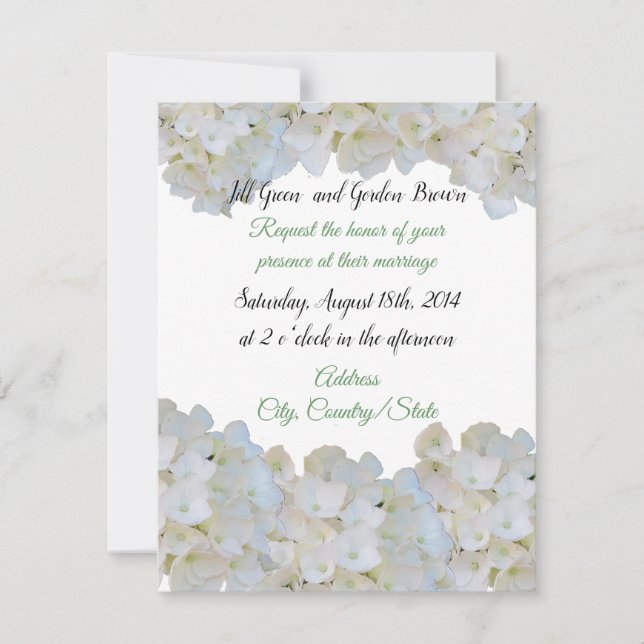 Invitación a bodas de hidrangea blanca (Anverso)