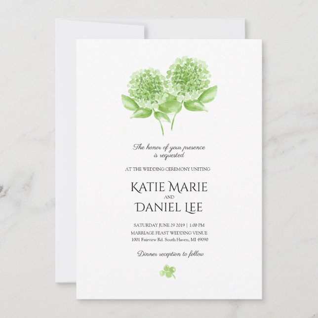 Invitación a bodas de hidrangea verde con sobre * (Anverso)