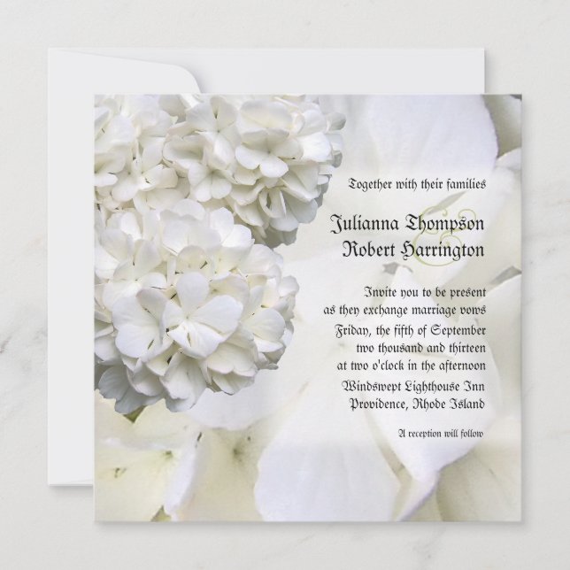 Invitación a bodas de Hydrangea blanca, cuadrado (Anverso)