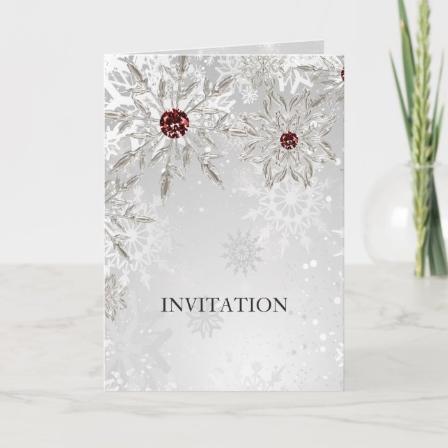 invitación a bodas de invierno con copos de nieve  (Anverso)