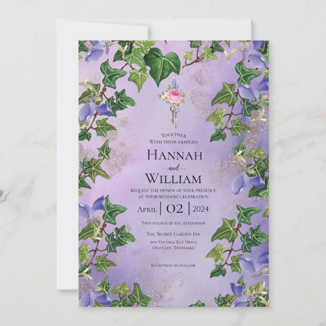 Invitación a bodas de jardín secreto Lilac y Vines (Anverso)