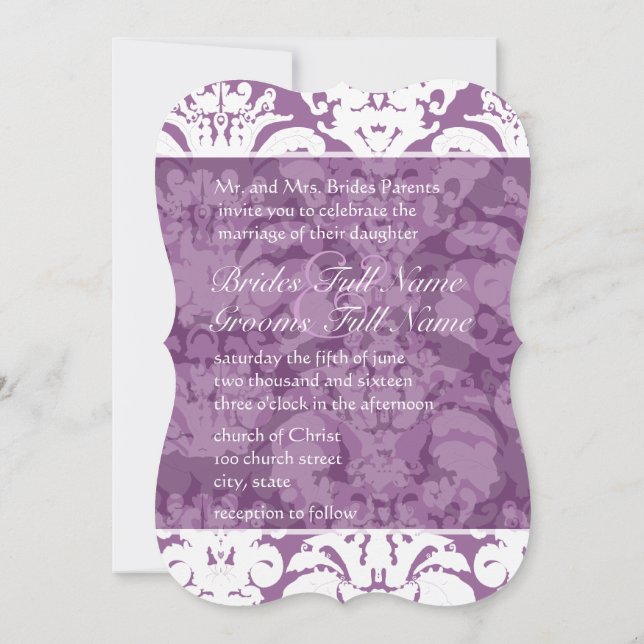 Invitación a bodas de lavanda Lilac Damask (Reverso)