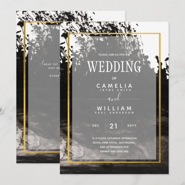 Invitación a bodas de LeahG Black Gold INK (Anverso / Reverso)