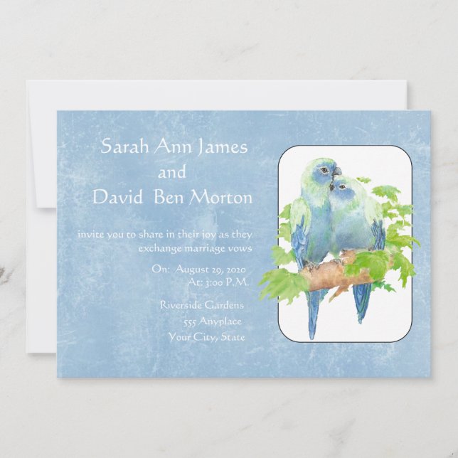 Invitación a bodas de loro de naturaleza tropical (Anverso)