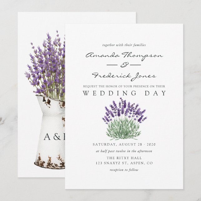 Invitación a bodas de Moda de cabaña de lavanda (Anverso / Reverso)