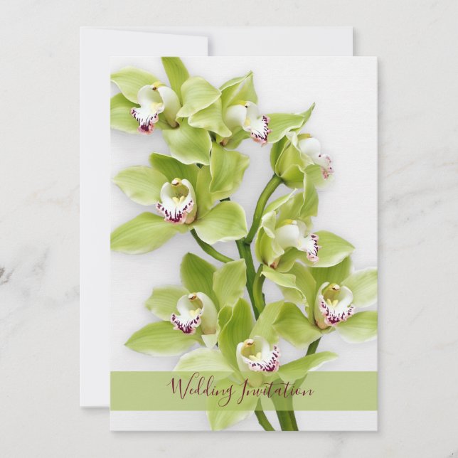 Invitación a bodas de orquídeas de cimbidio verde  (Anverso)