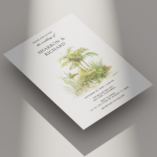 Invitación a bodas de palma tropical (Tropical Palm Greenery Wedding Invitation Personalized)