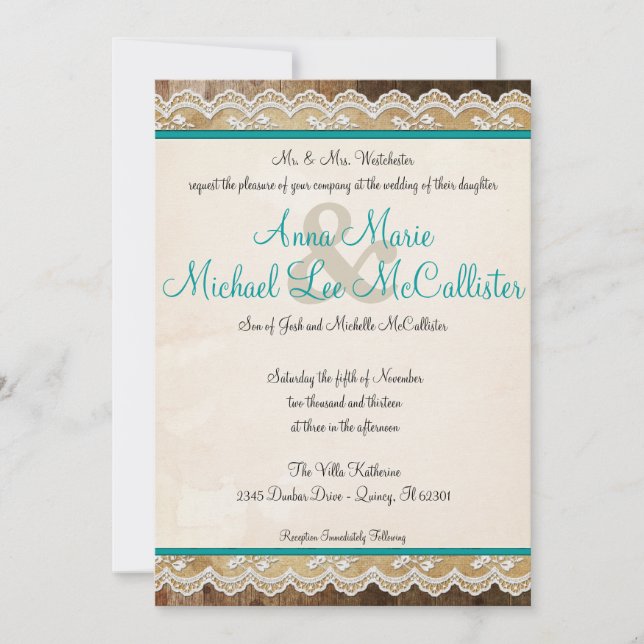 Invitación a bodas de Personalizable de encaje rús (Anverso)