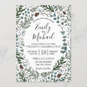 Invitación a bodas de pino y eucalipto