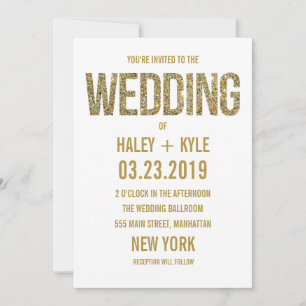 Invitación a bodas de Purpurina blanco y oro