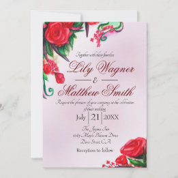 Invitación a bodas de Rosa floral de rubí rojo
