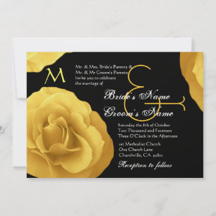 Invitación a bodas de rosas amarillas metálicas
