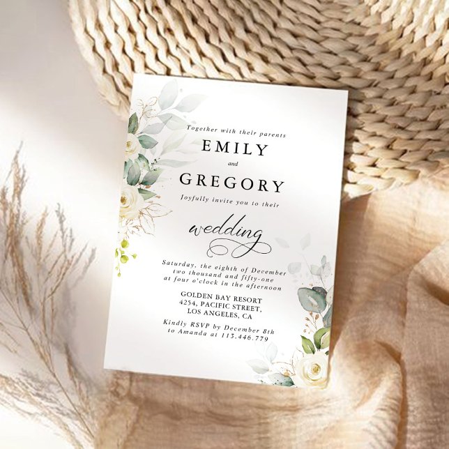 Invitación a bodas de rosas blancas verdes (Subido por el creador)