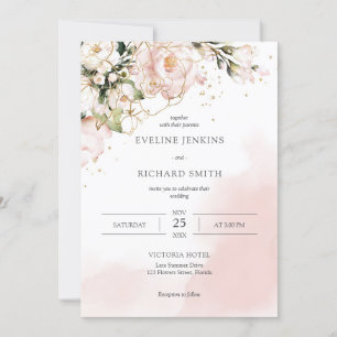 Invitación a bodas de Rosas florales rosados de Ru