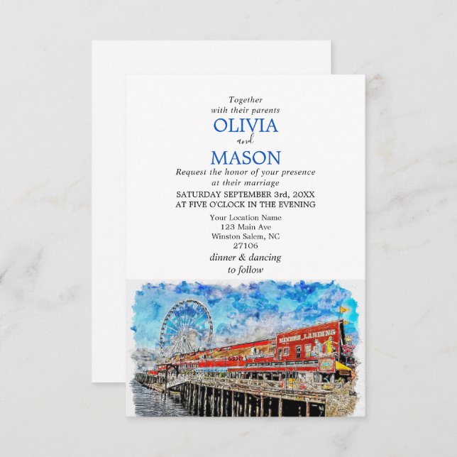 Invitación a bodas de Seattle Wa Skyline Cityscape (Anverso / Reverso)