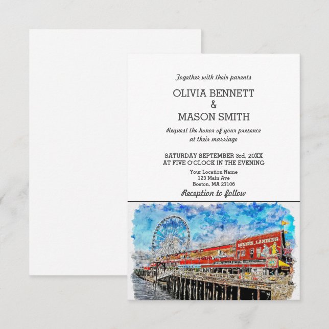 Invitación a bodas de Seattle Wa Skyline Cityscape (Anverso / Reverso)