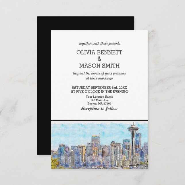 Invitación a bodas de Seattle Wa Skyline Cityscape (Anverso / Reverso)