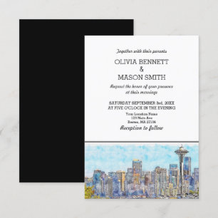 Invitación a bodas de Seattle Wa Skyline Cityscape