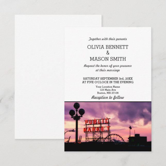 Invitación a bodas de Seattle Wa Skyline Cityscape (Anverso / Reverso)
